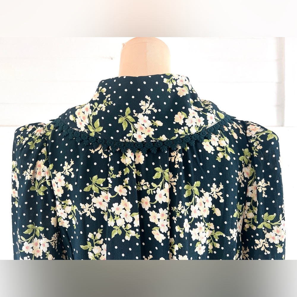 ByTiMo Anthropologie Floral And  Dot Cupro Crepe Button Blouse Dark Blue Navy M - Picture 8 of 12
